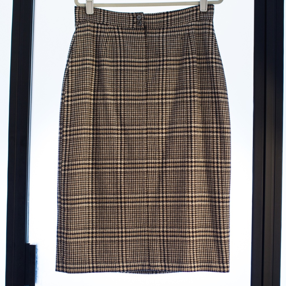 Vintage Jones New York Pencil Skirt-Size 14-Brown/Black Houndstooth Side Slit
